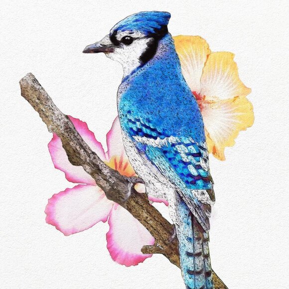 11x14 Blue‎ Jay Bird Watercolor Oil Painting Art Print - Picture 2 of 5